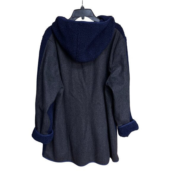 Dennis Basso XL Mixed Media Coat Hood Navy Gray Wool Blend Athleisure Chic Comfy - Picture 2 of 12
